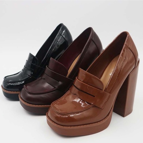 Tan Super Chunky Heel Penny Loafers - Picture 6 of 9